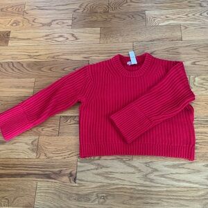 J. Crew Bright Red Ribbed Crewneck Sweater